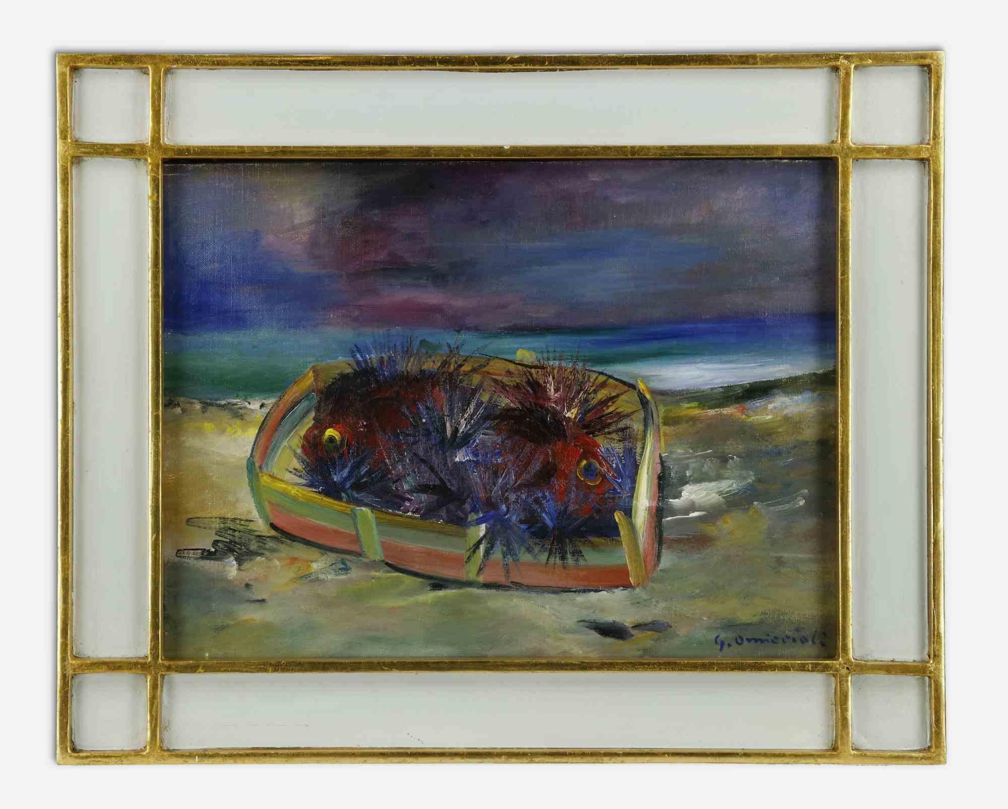 Sea urchins is an original artwork realized in the mid-20th Century by Giovanni Omiccioli (February 25, 1901 – March 1, 1975).

Original Colored oil on canvas.

Includes frame

Hand-signed on the lower right corner

Includes frame

Giovanni