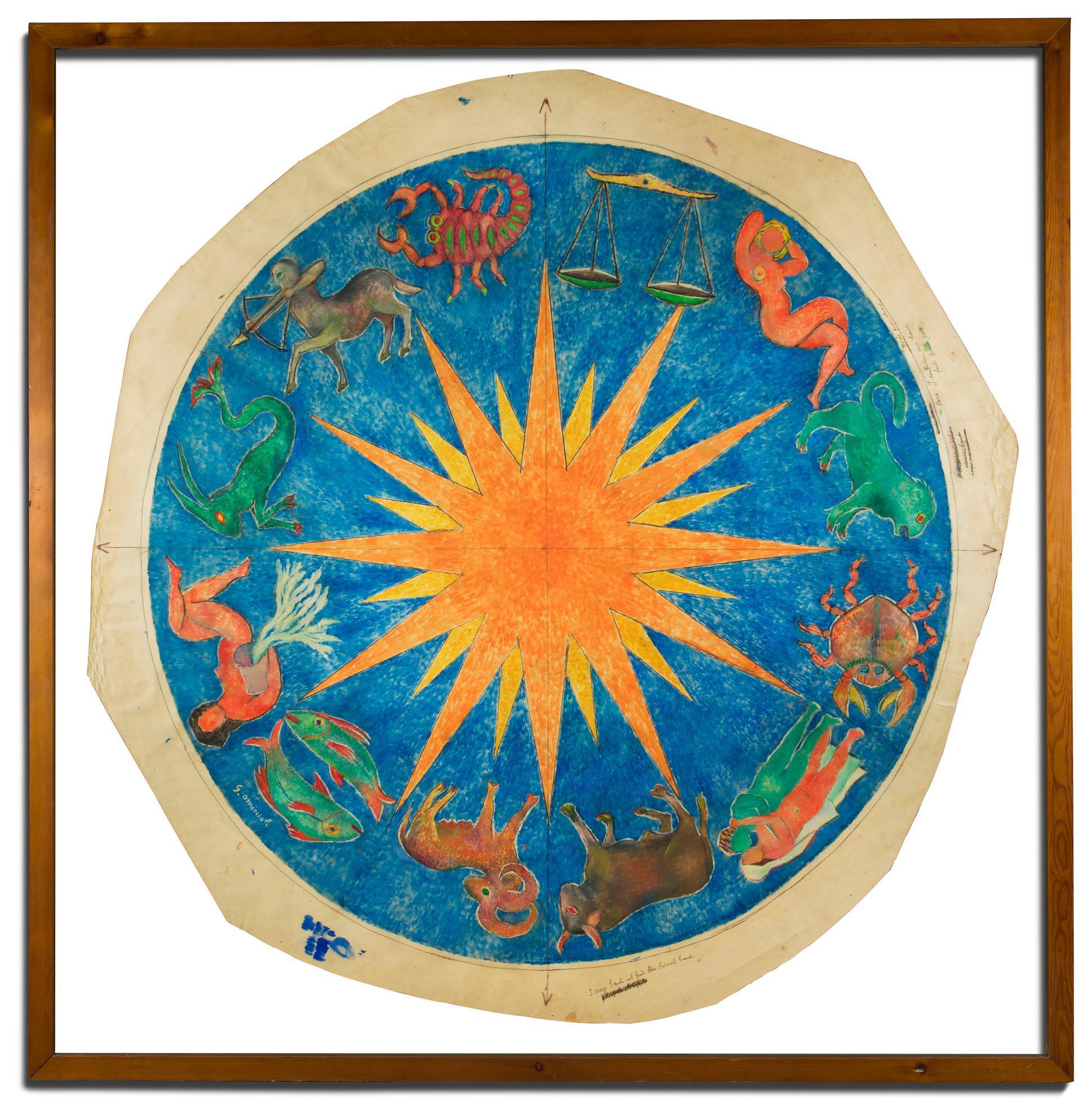 The Zodiac Large Modern Italian Signed and Archived Painting - Brown Abstract Painting by Giovanni Omiccioli