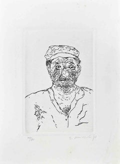 Fisherman - Etching by Giovanni Omiccioli - 1971