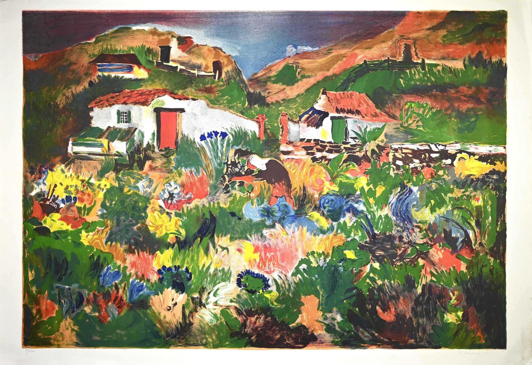 Gardens in Scilla is a beautiful original lithograph on cardboard, realized by the Italian artist Giovanni Omiccioli (Rome, 1901-1975) in 1971.

Signed and dated in pencil, on the lower margin.

In very good conditions, except for some minor holes