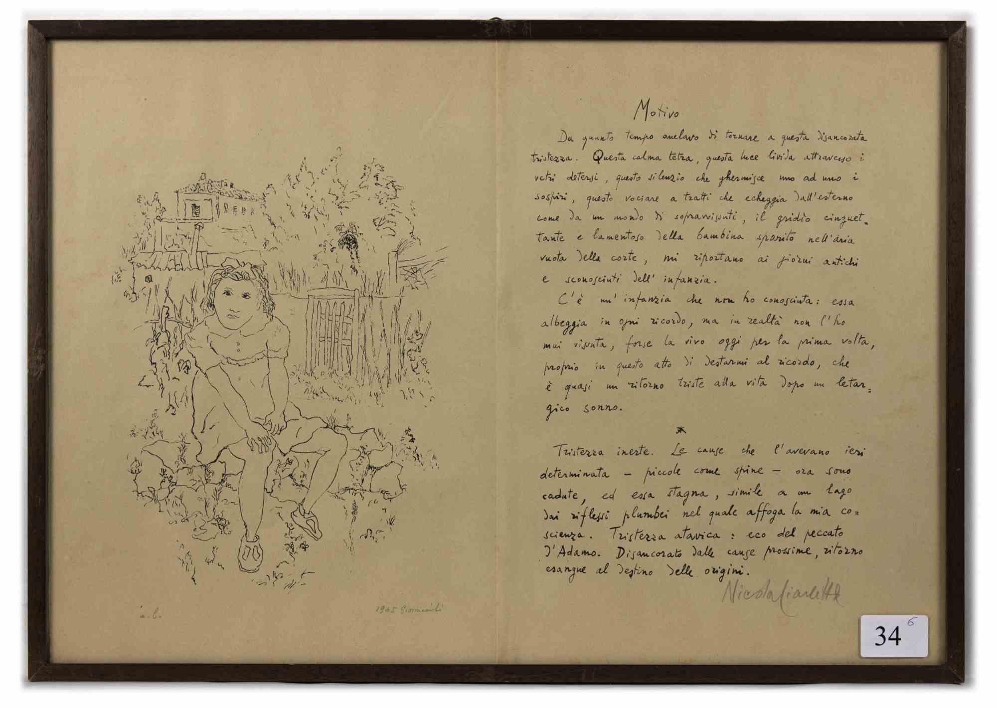 Motivo -  Litografia di Giovanni Omiccioli e Nicola Ciarletta - 1945 in vendita 1