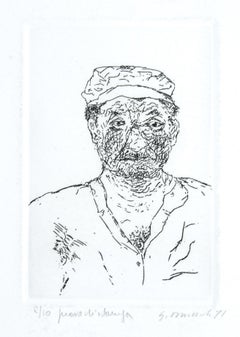 Portrait - Gravure sur carton de Giovanni Omiccioli - 1971 