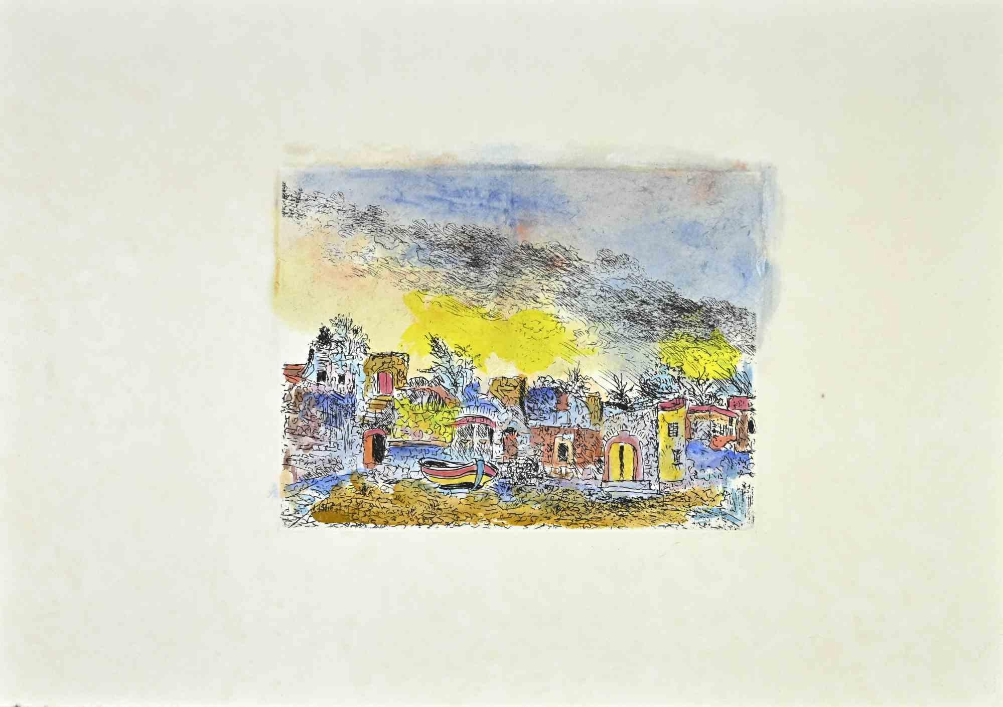 Scilla Landscape ist ein Kunstwerk von Giovanni Omiccioli (25. Februar 1901 - 1. März 1975).

Farbige Original-Radierung auf Karton.

Die Künstlerin möchte eine ausgewogene Komposition durch weiche und zarte Zeichen definieren.

Gute