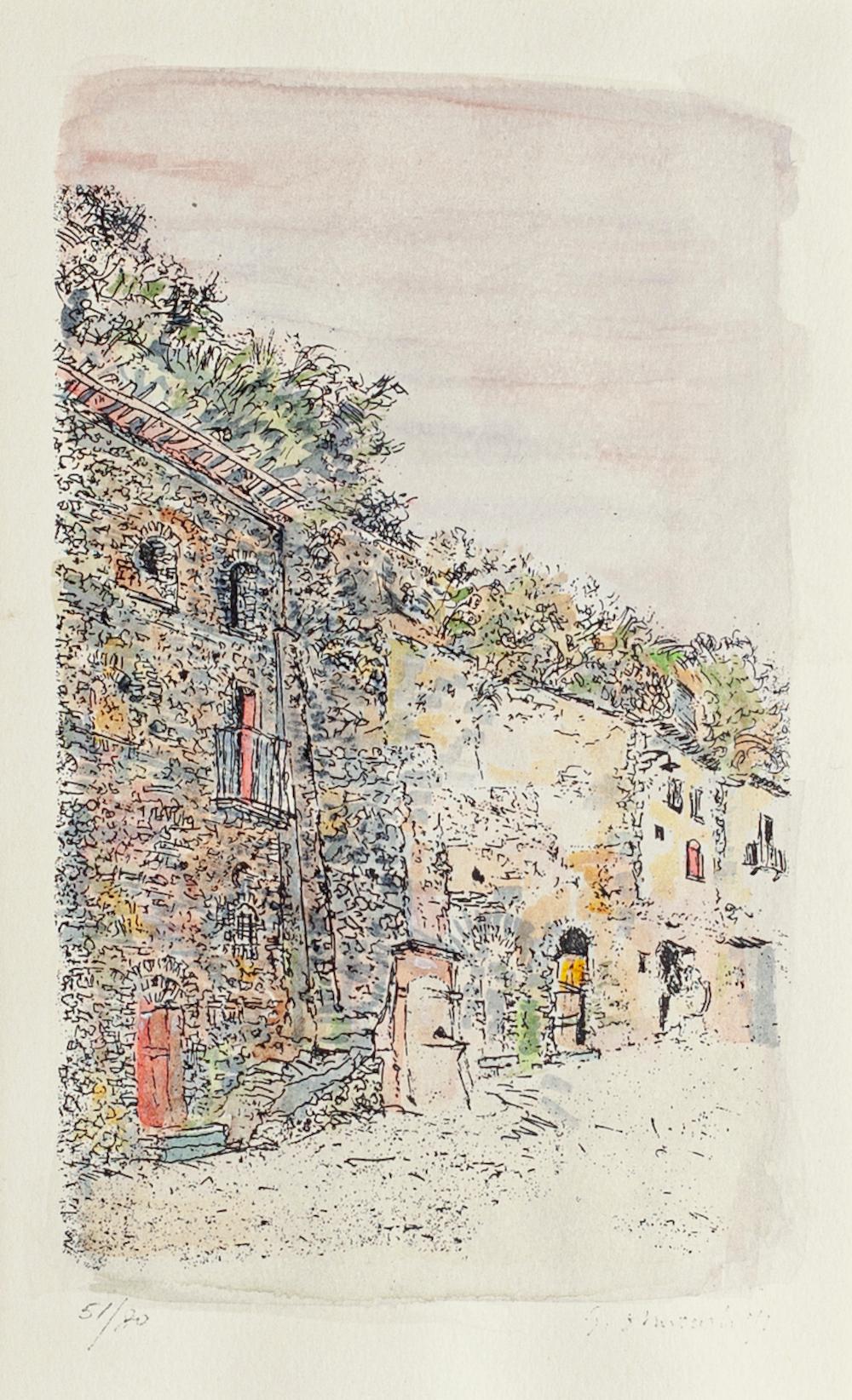 Scilla es un hermoso Aguafuerte coloreado a mano sobre cartón, realizado por el artista italiano Giovanni Omiccioli (Roma, 1901-1975). 

Firmado en la parte inferior derecha y numerado en la parte inferior izquierda, edición de 51/80 copias.

En muy
