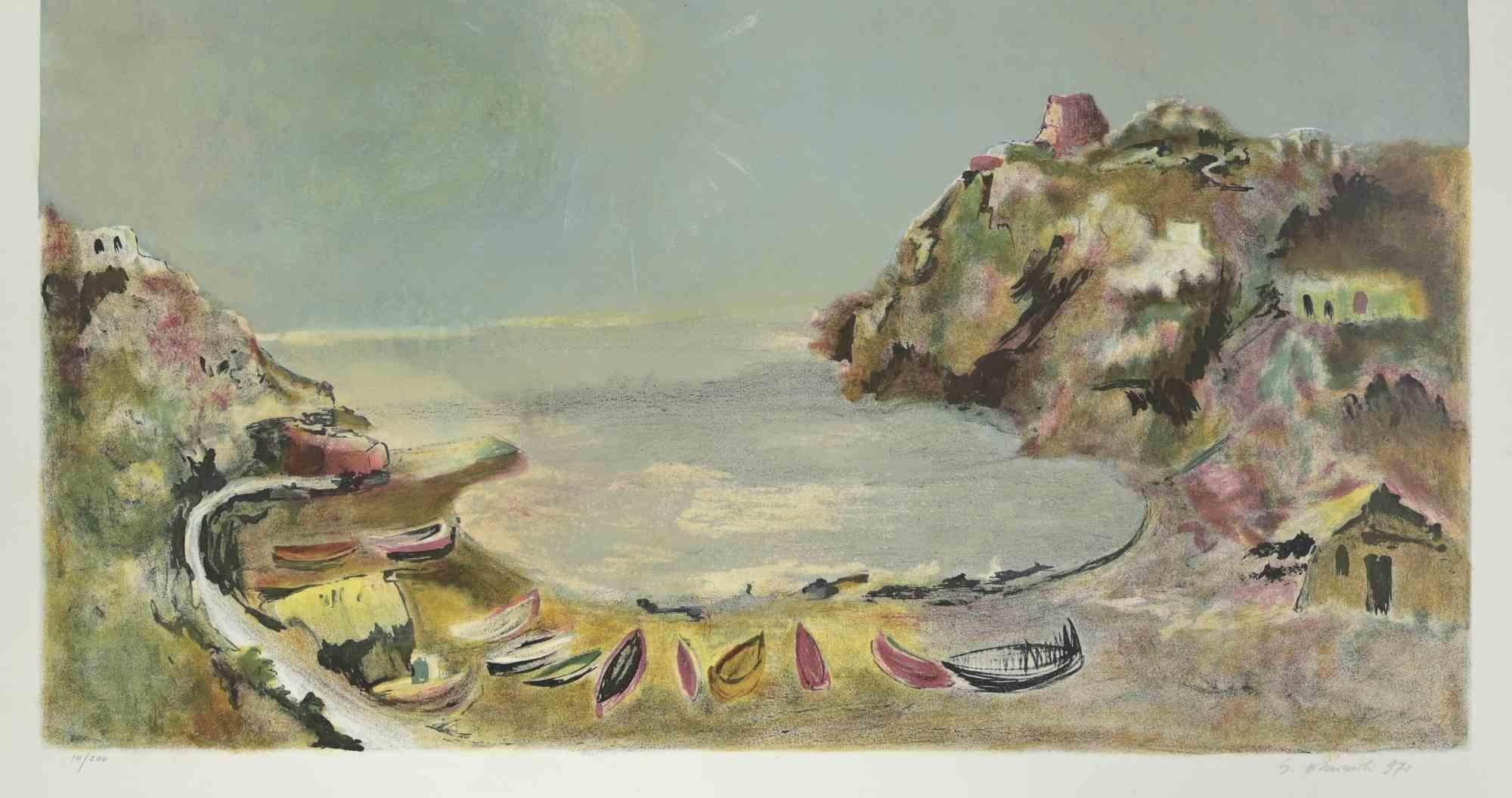 Paisaje marino - Litografía de Giovanni Omiccioli - 1971 en venta 1