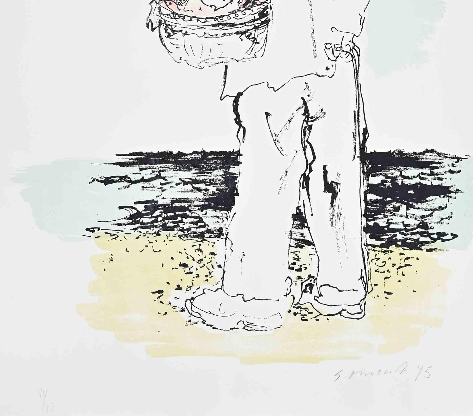 The Fisherman - Lithograph by Giovanni Omiccioli - 1975 For Sale 1