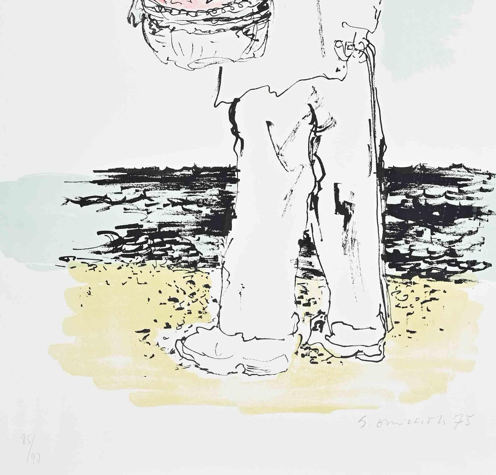 The Fisherman - Lithograph by Giovanni Omiccioli - 1975 For Sale 1