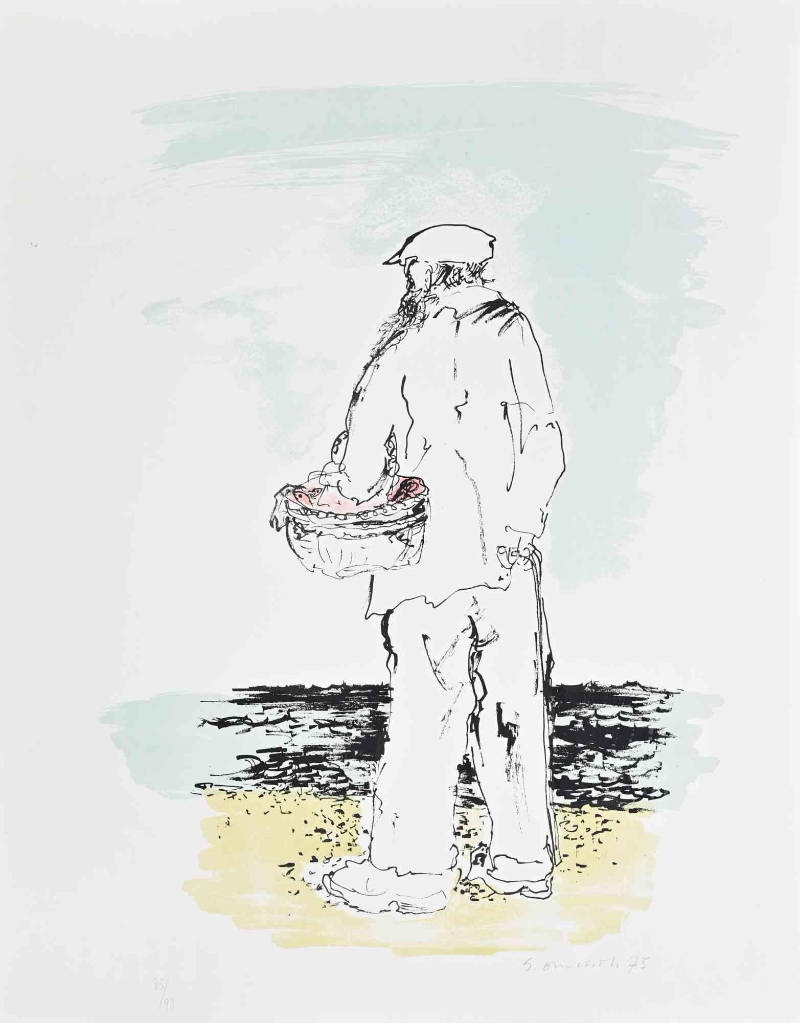 The Fisherman - Lithograph by Giovanni Omiccioli - 1975