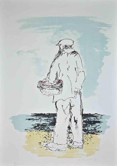 The Fisherman - Original Lithograph by Giovanni Omiccioli - 1975