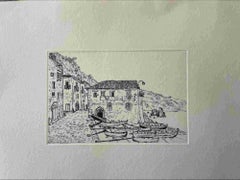 Vintage The Fisherman's Village - Etching by Giovanni Omiccioli - 1970s