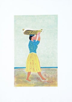 La femme pêcheur - Lithographie de Giovanni Omiccioli - 1973