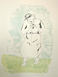 Woman Sewing - Lithograph by Giovanni Omiccioli - 1975
