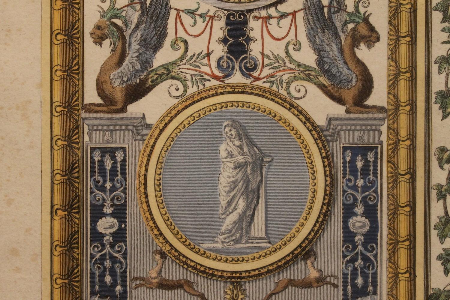 Italian 18th Century Hand-Colored Engraving on Paper of Raphael Vatican Loggias - Print by Giovanni Ottaviani