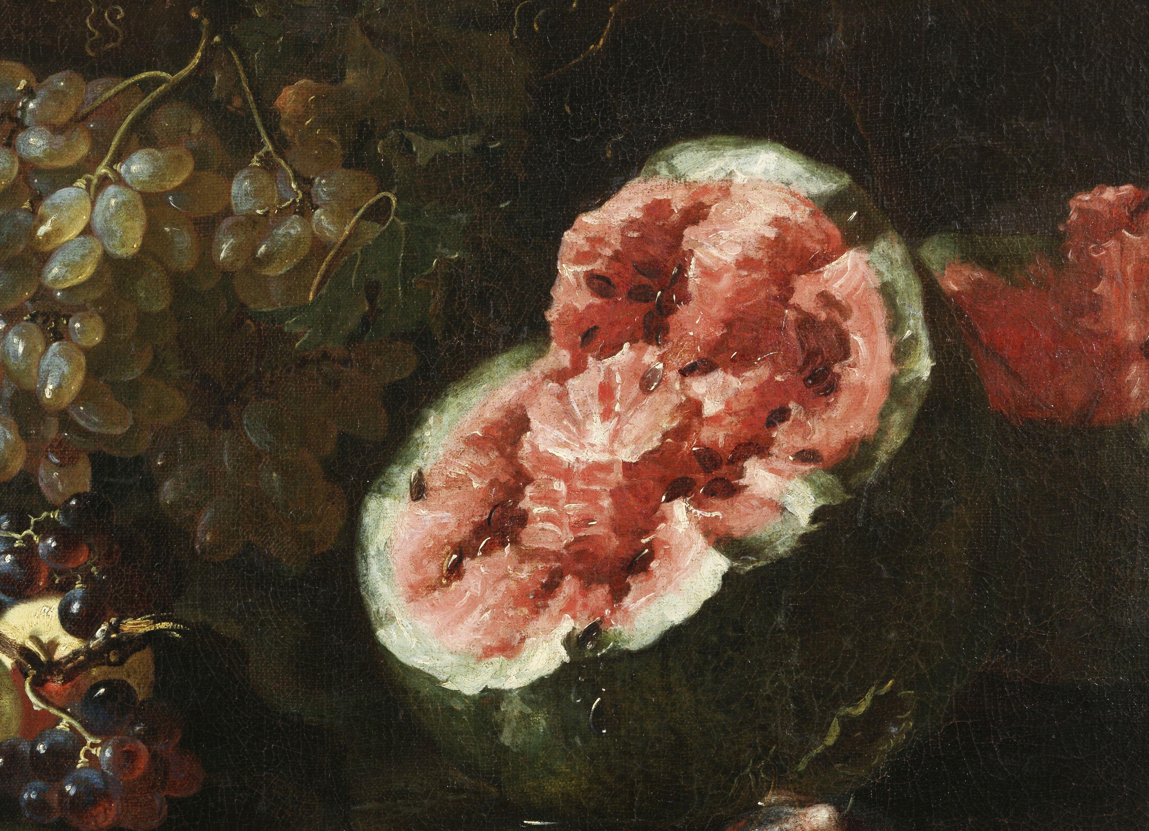 17 Jahrhundert Stillleben Paolo Castelli Stillleben Obst Öl auf Leinwand Rot Grün im Angebot 1