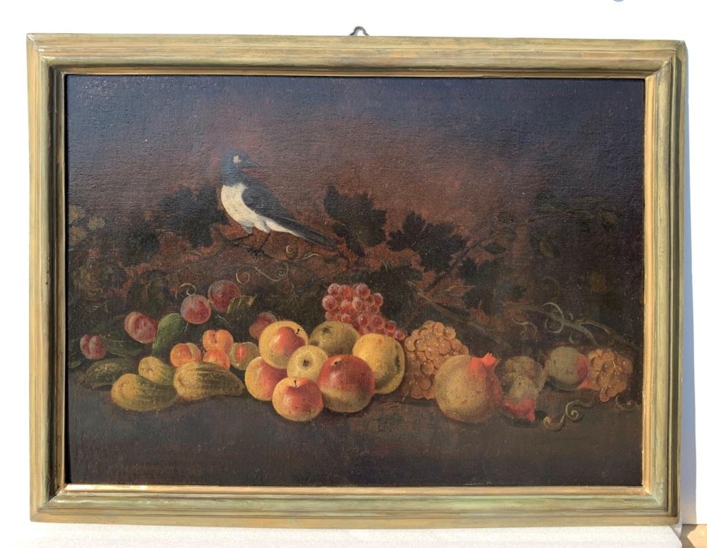 Baroque Italian painter- 18th century Still Life painting - Fruit bird  - Painting by Giovanni Paolo Castelli detto Spadino