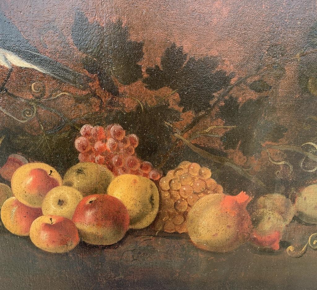 Baroque Italian painter- 18th century Still Life painting - Fruit bird  - Old Masters Painting by Giovanni Paolo Castelli detto Spadino