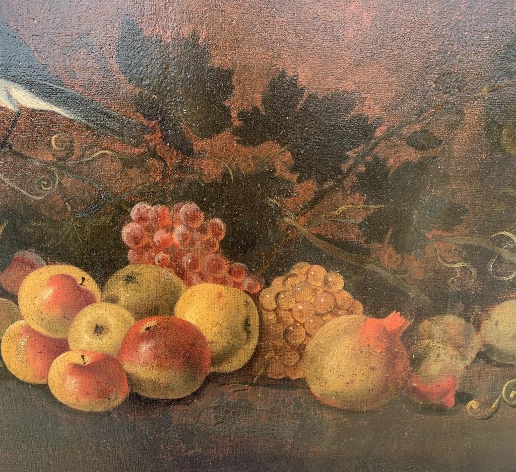 Baroque Italian painter- 18th century Still Life painting - Fruit bird - Old Masters Painting by Giovanni Paolo Castelli detto Spadino