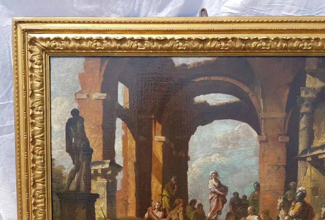 18th century Italian landscape figures painting - Pannini Oil on canvas panini - Brown Interior Painting by Giovanni Paolo Panini