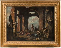 18th century Italian landscape figures painting - Pannini Oil on canvas panini