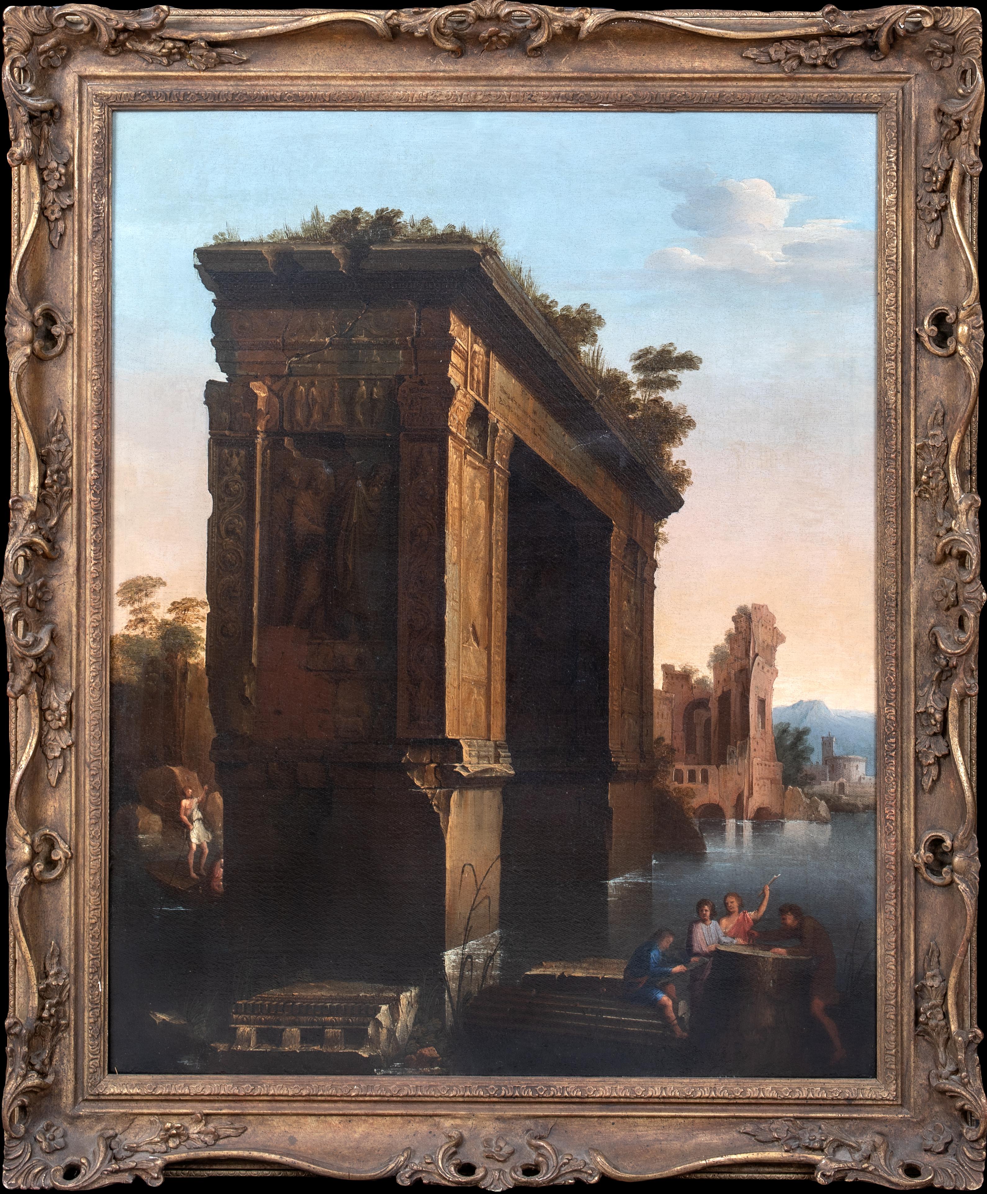 Giovanni Paolo Panini Landscape Painting - Figures By The Ruins Of An Arch, 18th Century   
