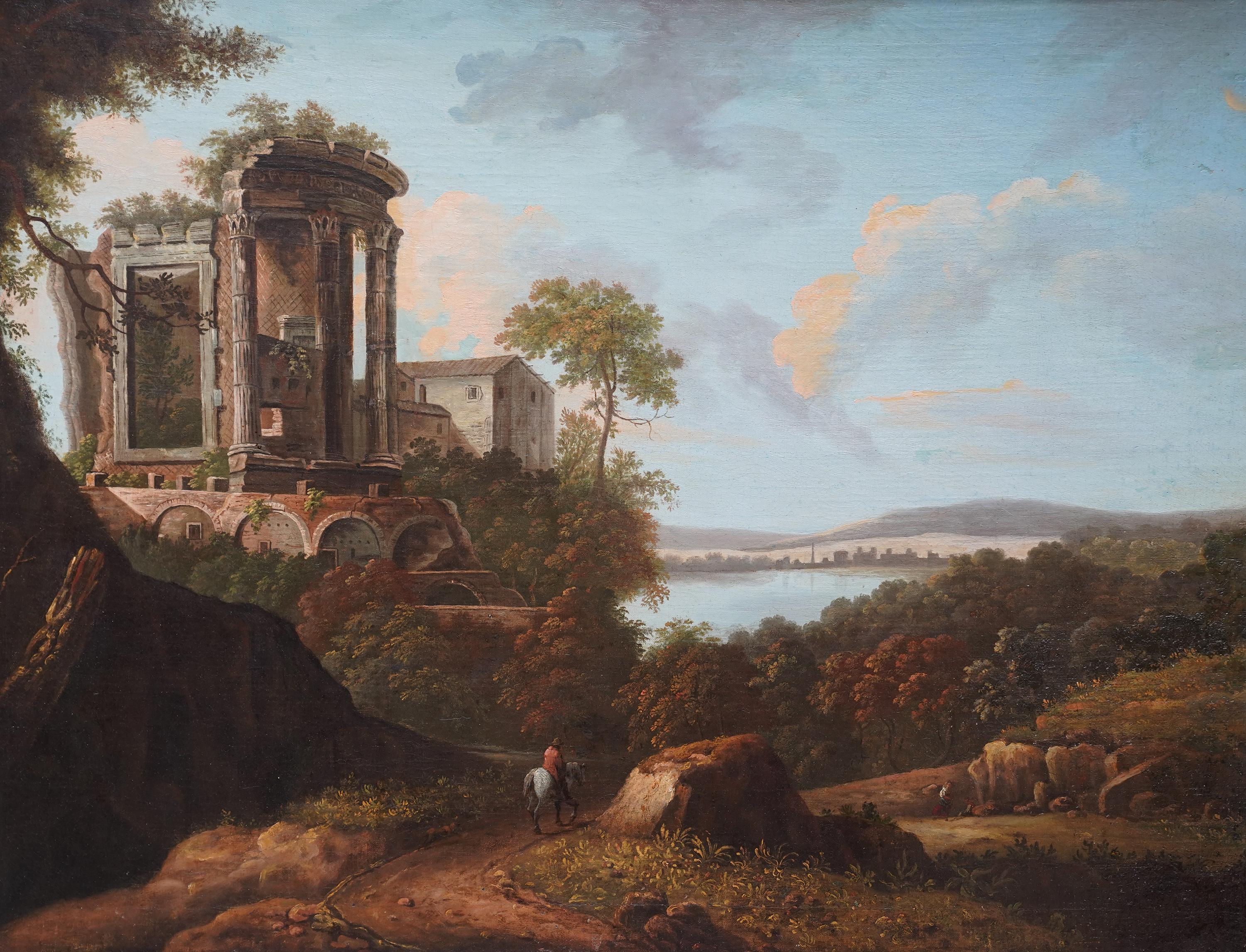 Italian Landscape with Temple of Sibyl, Tivoli - Italian Old Master oil painting For Sale 8