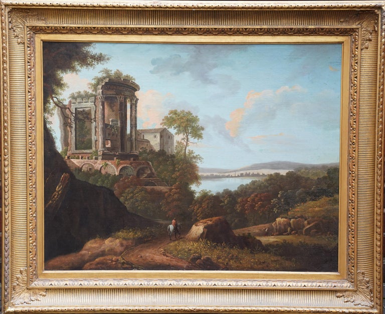 Italian Landscape with Temple of Sibyl, Tivoli - Italian Old Master oil painting For Sale 8