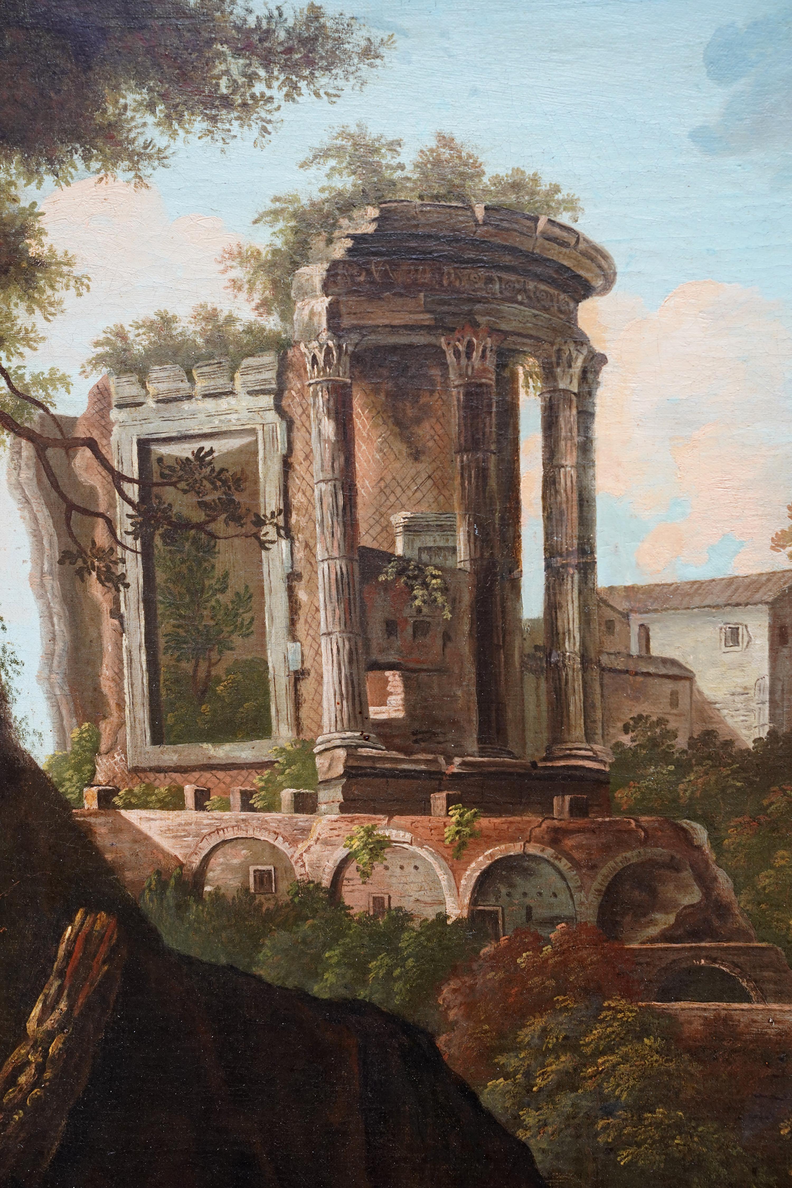 Italian Landscape with Temple of Sibyl, Tivoli - Italian Old Master oil painting For Sale 2