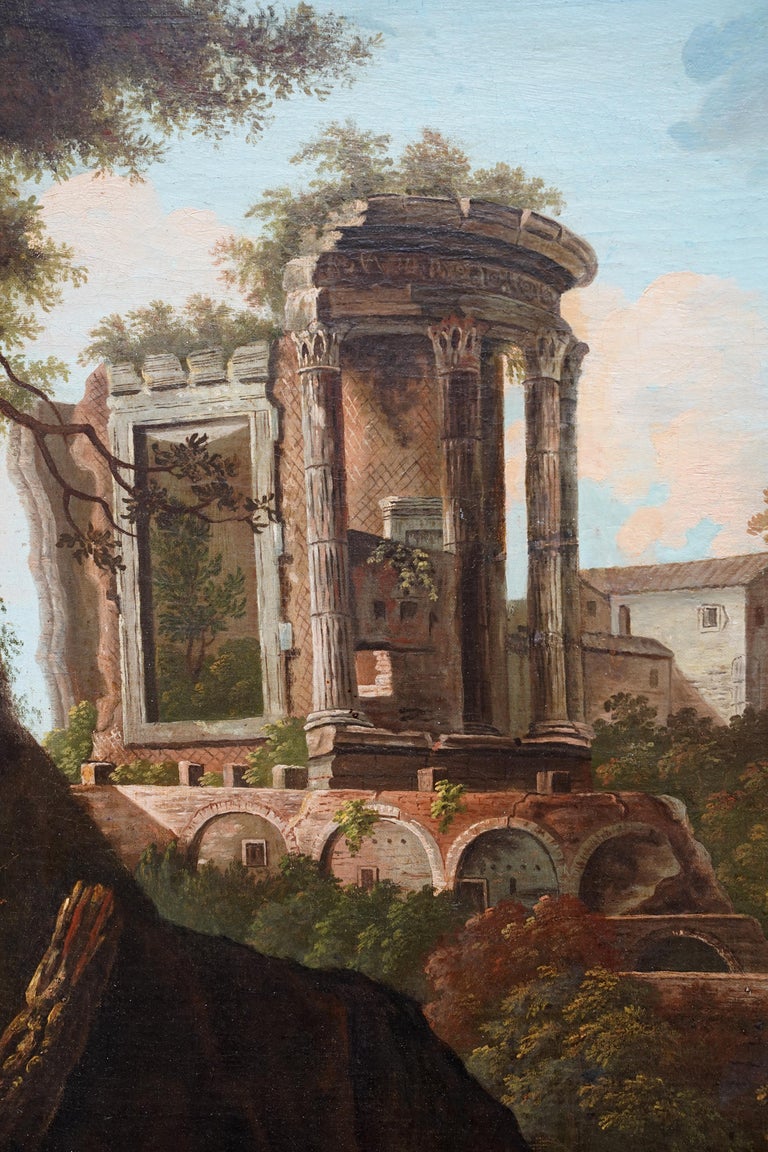 Italian Landscape with Temple of Sibyl, Tivoli - Italian Old Master oil painting For Sale 1