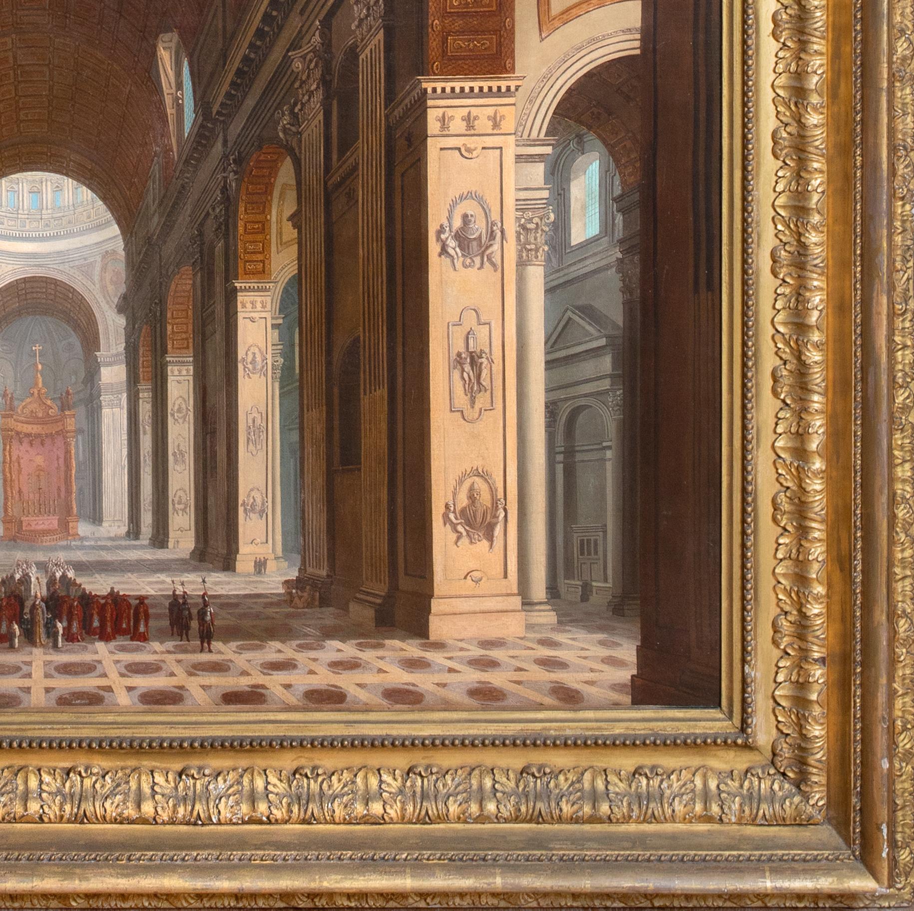 St Peters Basilica, Rome, 18th Century

circle of Giovanni Paolo Panini (1691-1765)

Large 18th Century architectural Interior of St Peters Basilica Rome, oil on canvas. Excellent quality and condition interior scene typical of the works of Panini