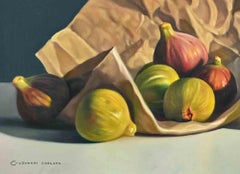 Still Life with Basket of Figs -  Oil Paint by Giovanni Parlato - 1980