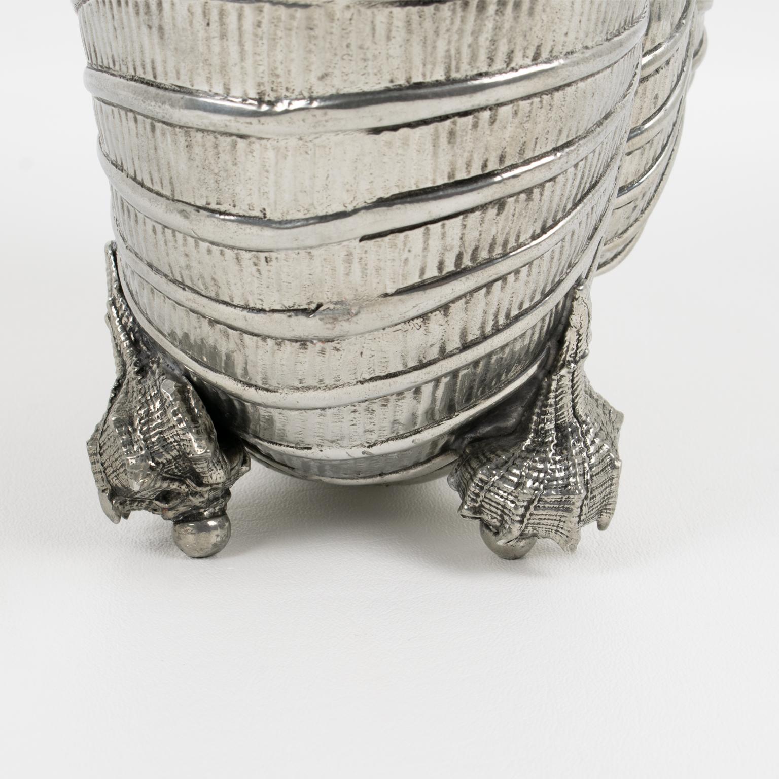 Giovanni Patrini Italy Peltro Nautilus Shell Wine Cooler Secchiello per ghiaccio e champagne in vendita 1