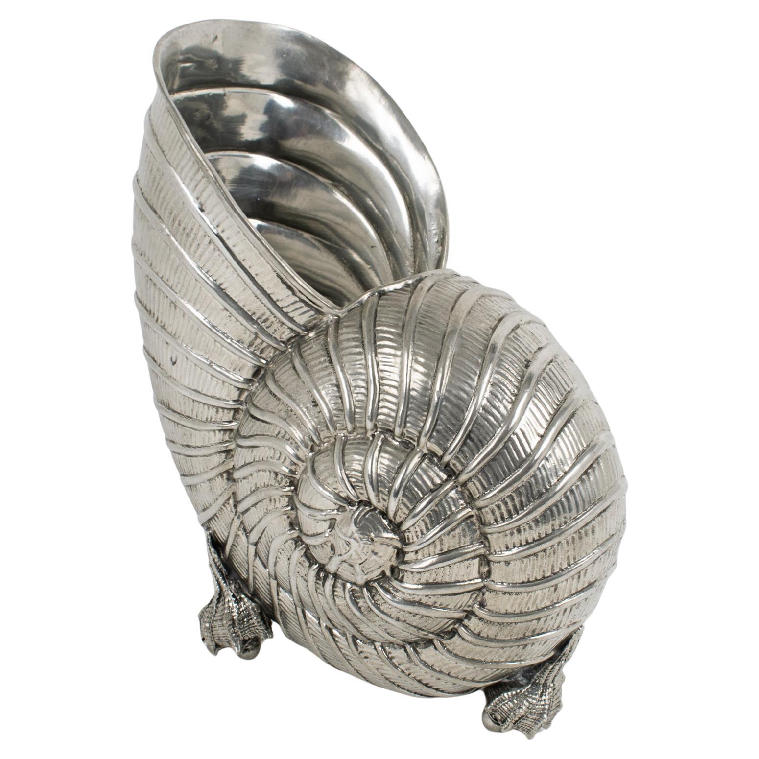 Giovanni Patrini Italy Peltro Nautilus Shell Wine Cooler Secchiello per ghiaccio e champagne in vendita