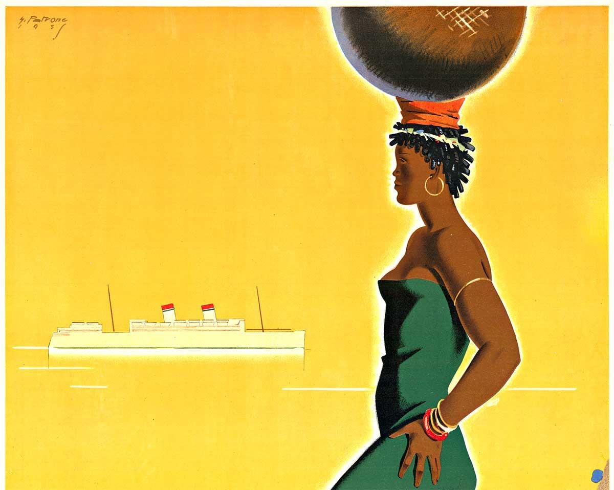 Original South Africa Express Italian Line - Genua 1931 vintage Reiseplakat – Print von Giovanni Patrone