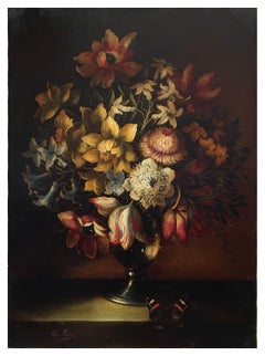 FLOWERS - Giovanni Perna - Still Life Oil on Canvas Italian Painting