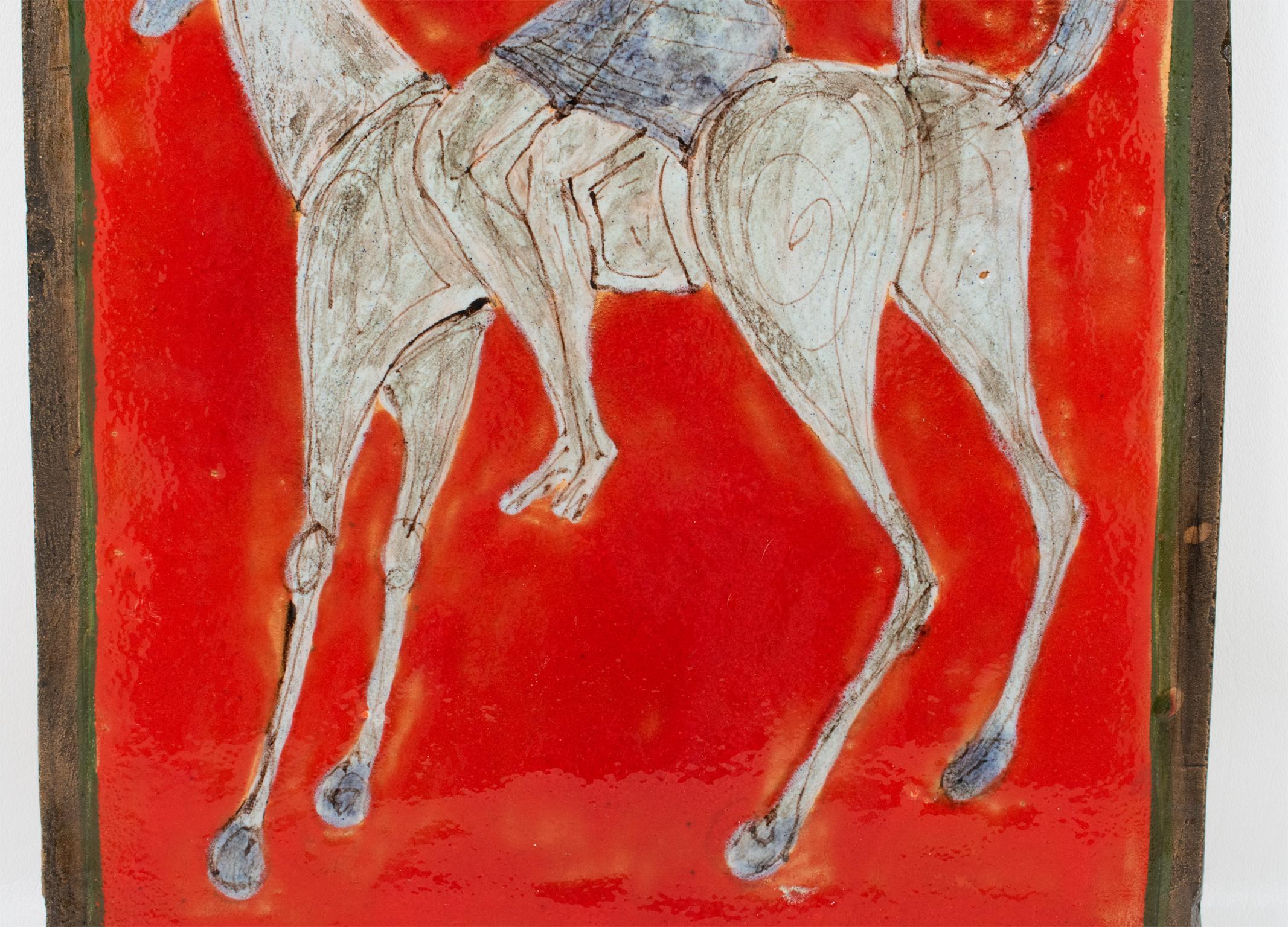 Italian Giovanni Petucco Italy Ceramic Wall Tile of Woman on a Horse, 1950s For Sale