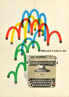 Affiche publicitaire d'origine Olivetti Lettera 22 Typewriter Alphabet Art