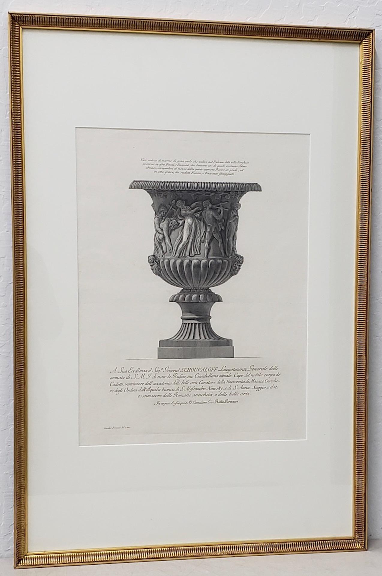 18th Century Giovanni Piranesi, Pair of Framed Marble Vases Etchings