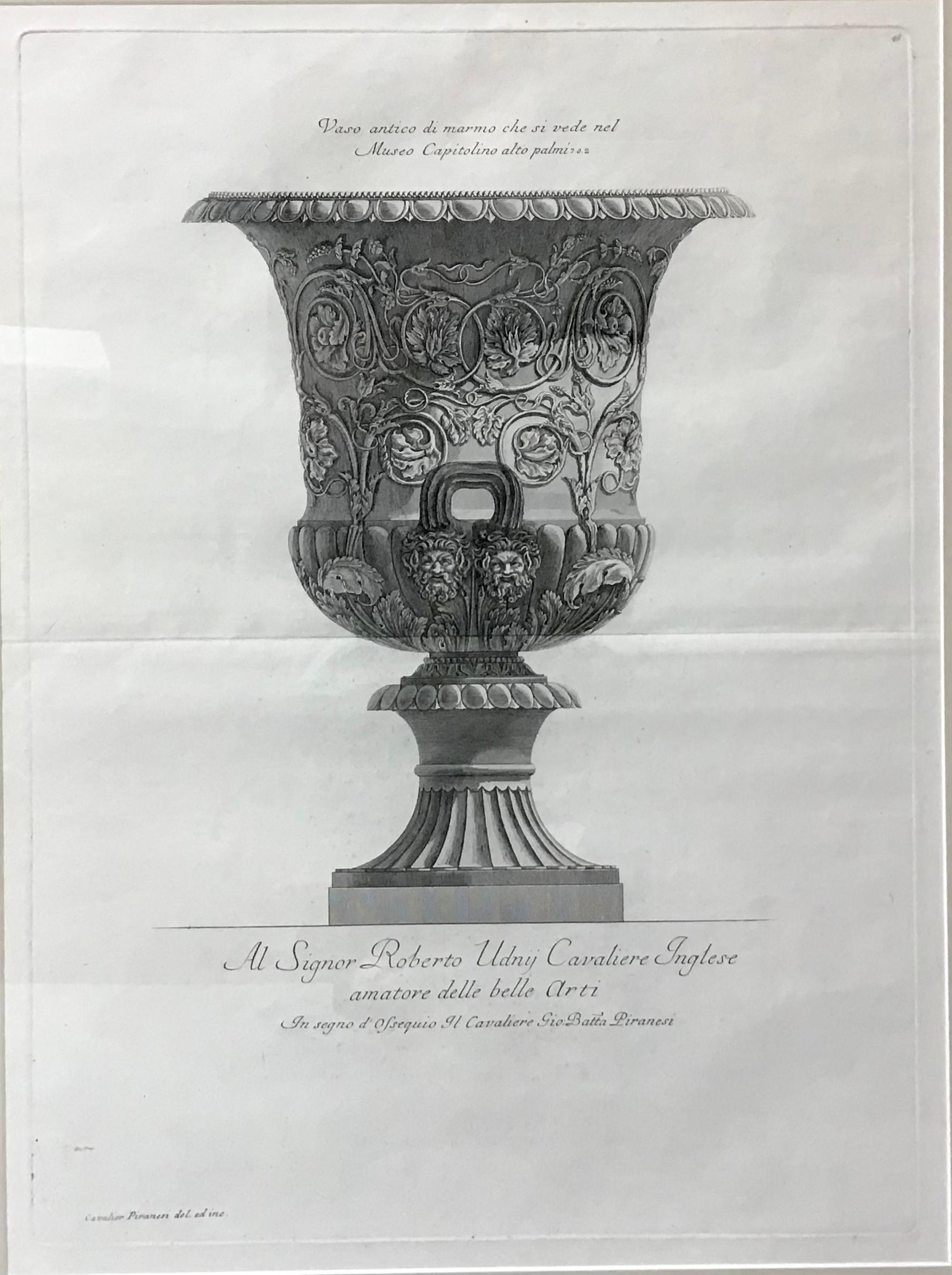 Paper Giovanni Piranesi, Pair of Framed Marble Vases Etchings