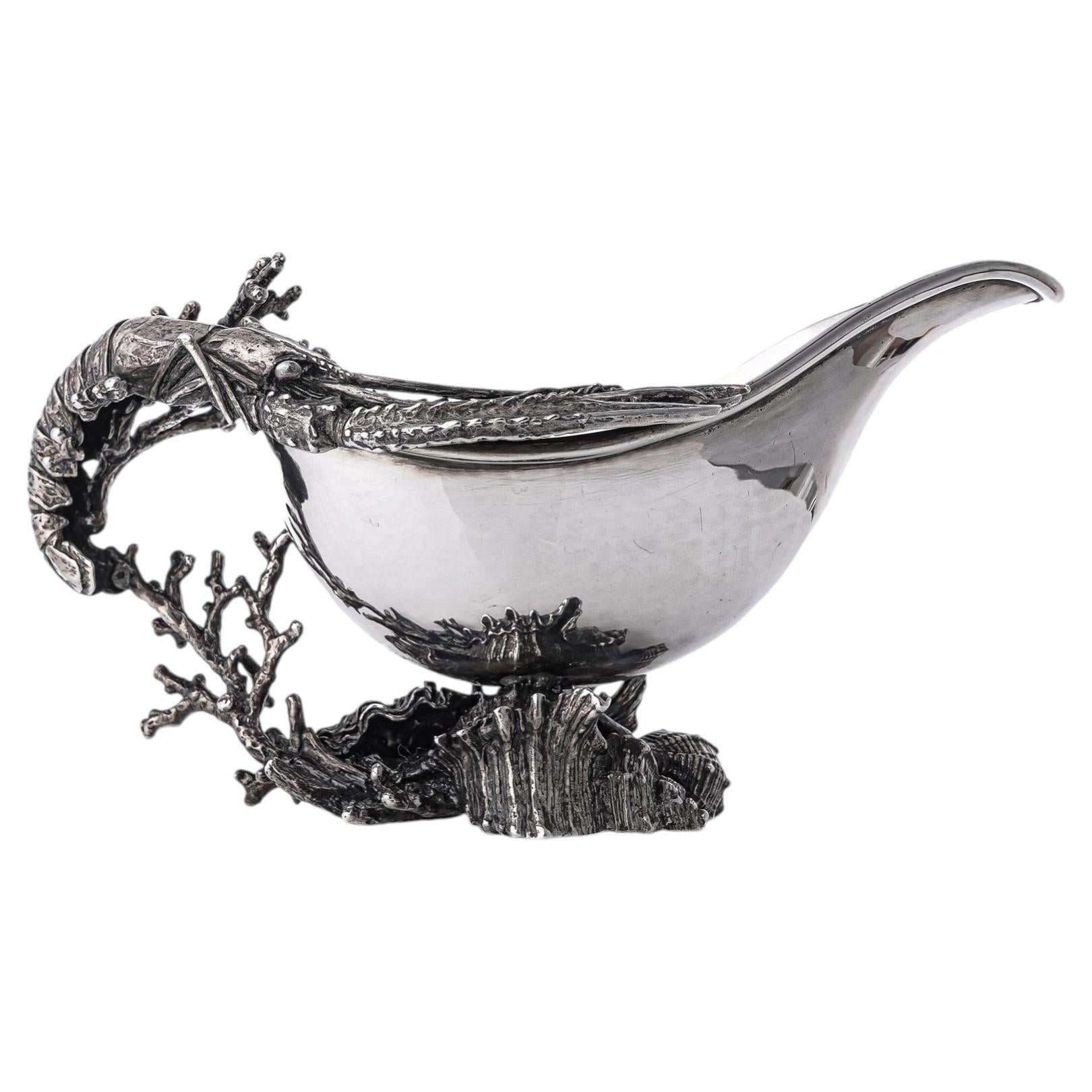 Pre-owned Giovanni Raspini Silver Lobster & Coral Gravy Boat Dish In Red