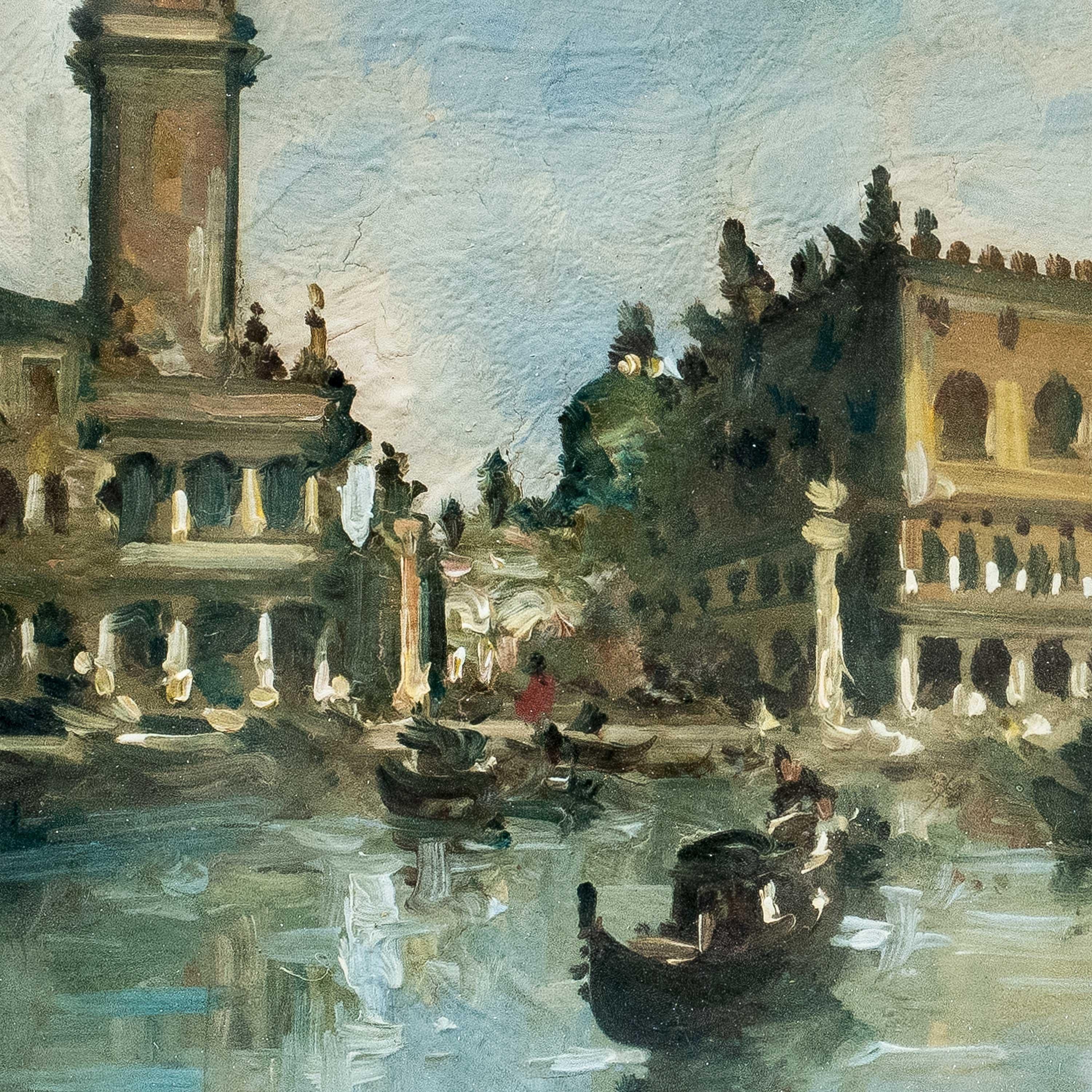 Giovanni Riva (Italian vedutist painter) - 20th century landscape painting For Sale 2