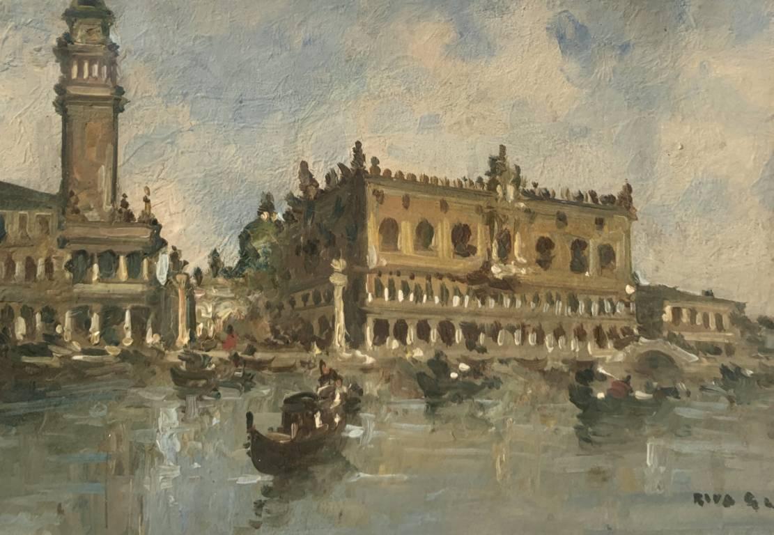 Giovanni Riva (Italian vedutist painter) - 20th century landscape painting For Sale 5