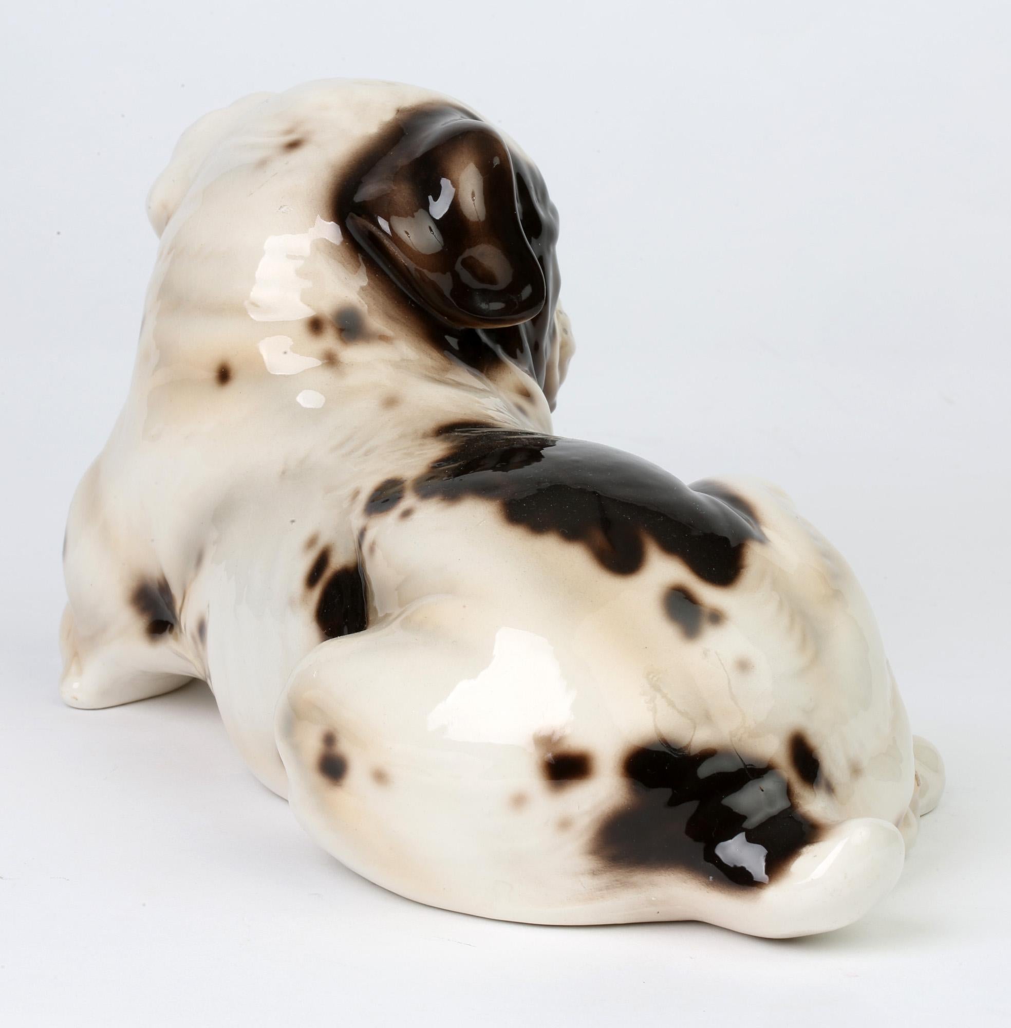 Giovanni Ronzan Italian Midcentury Art Pottery Resting Dog Figure For Sale 2