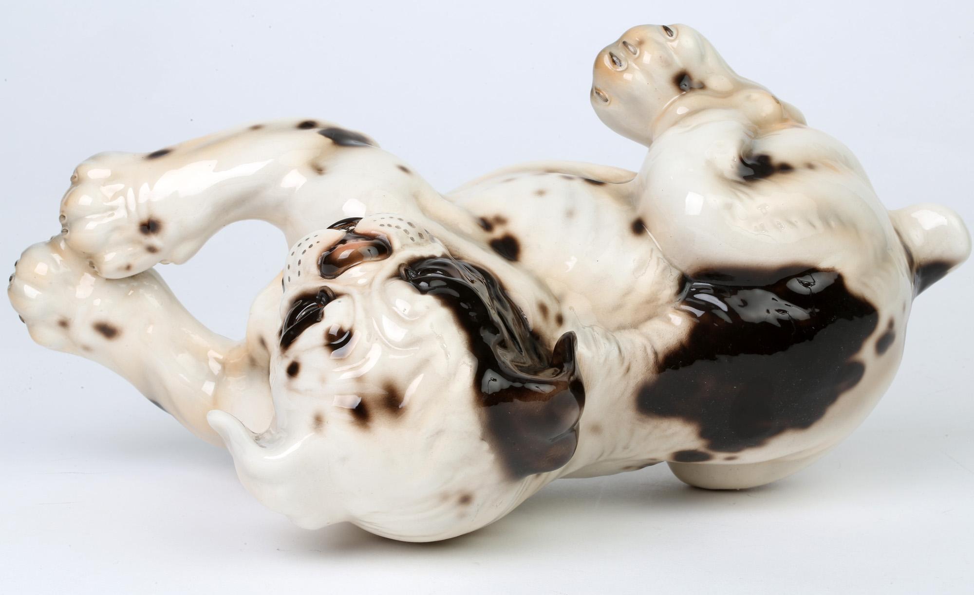 Giovanni Ronzan Italian Midcentury Art Pottery Resting Dog Figure For Sale 3