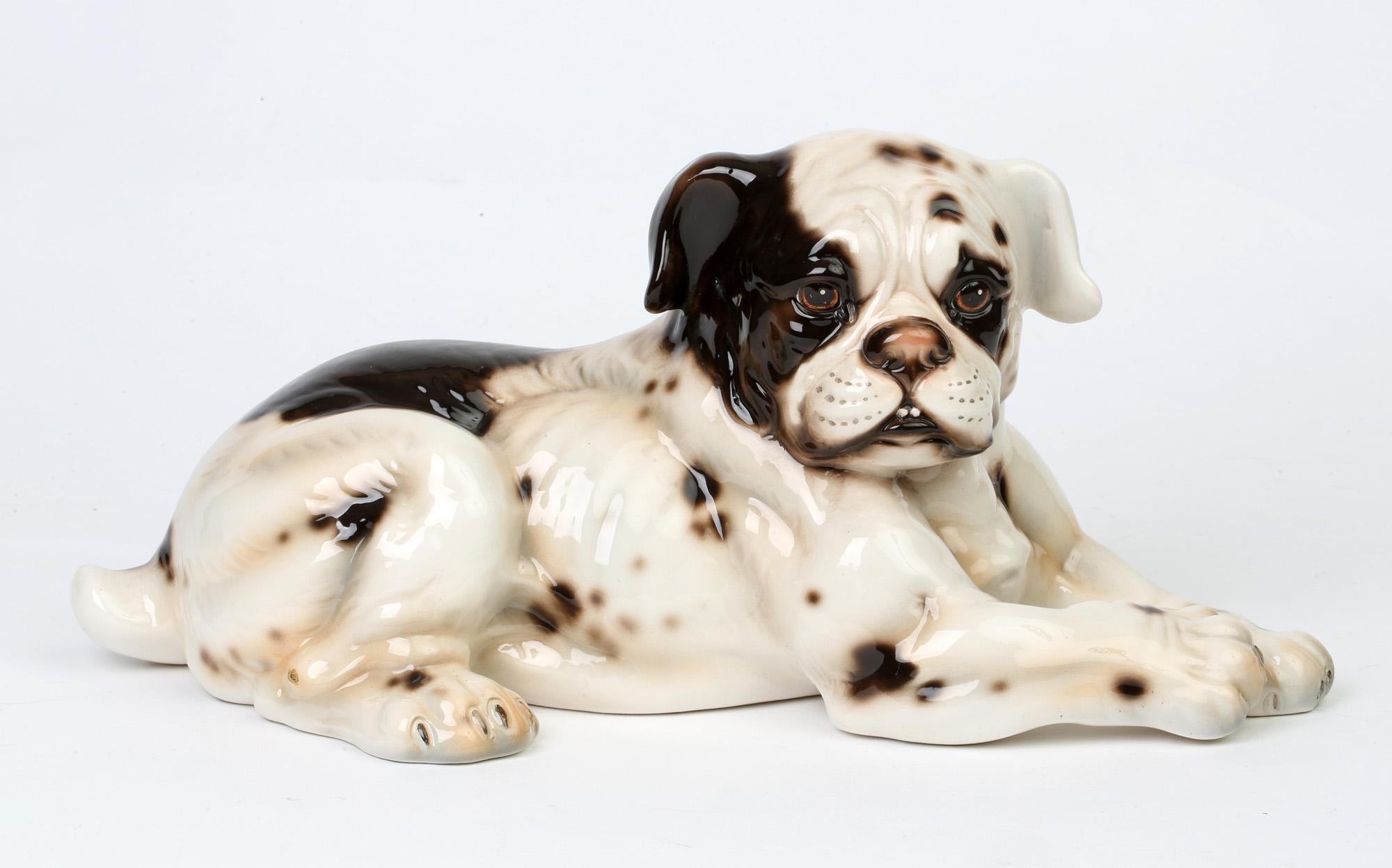 Giovanni Ronzan Italian Midcentury Art Pottery Resting Dog Figure For Sale 4