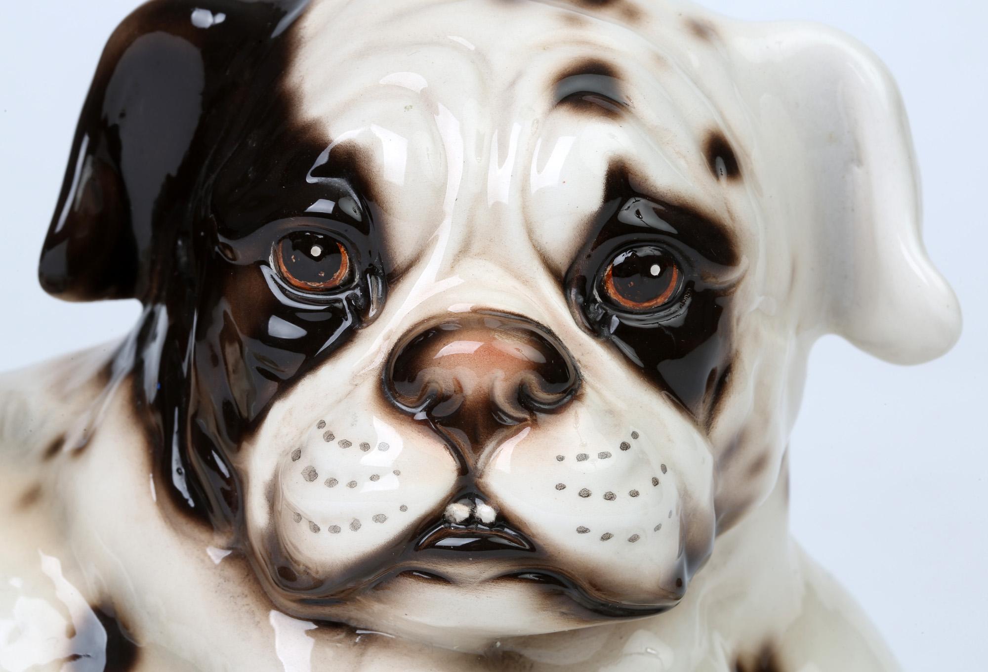 Glazed Giovanni Ronzan Italian Midcentury Art Pottery Resting Dog Figure For Sale