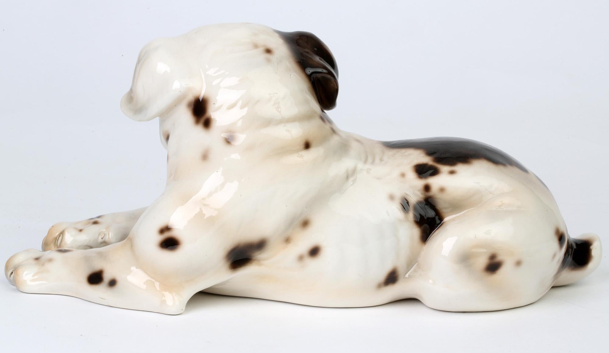 Mid-20th Century Giovanni Ronzan Italian Midcentury Art Pottery Resting Dog Figure For Sale