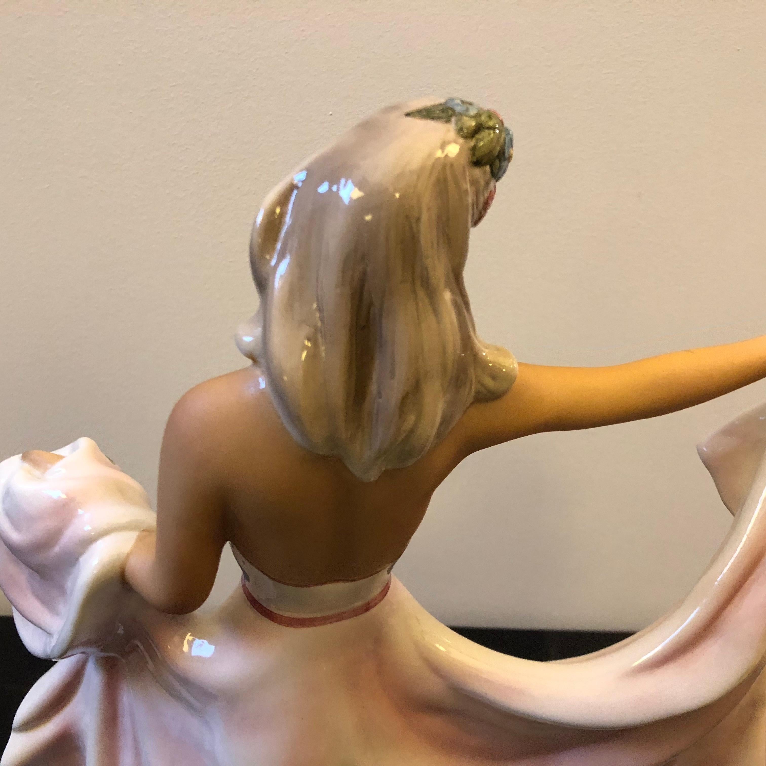 Giovanni Ronzan Italian Polychrome Ceramic Statue of a Young Lady, circa 1950 3