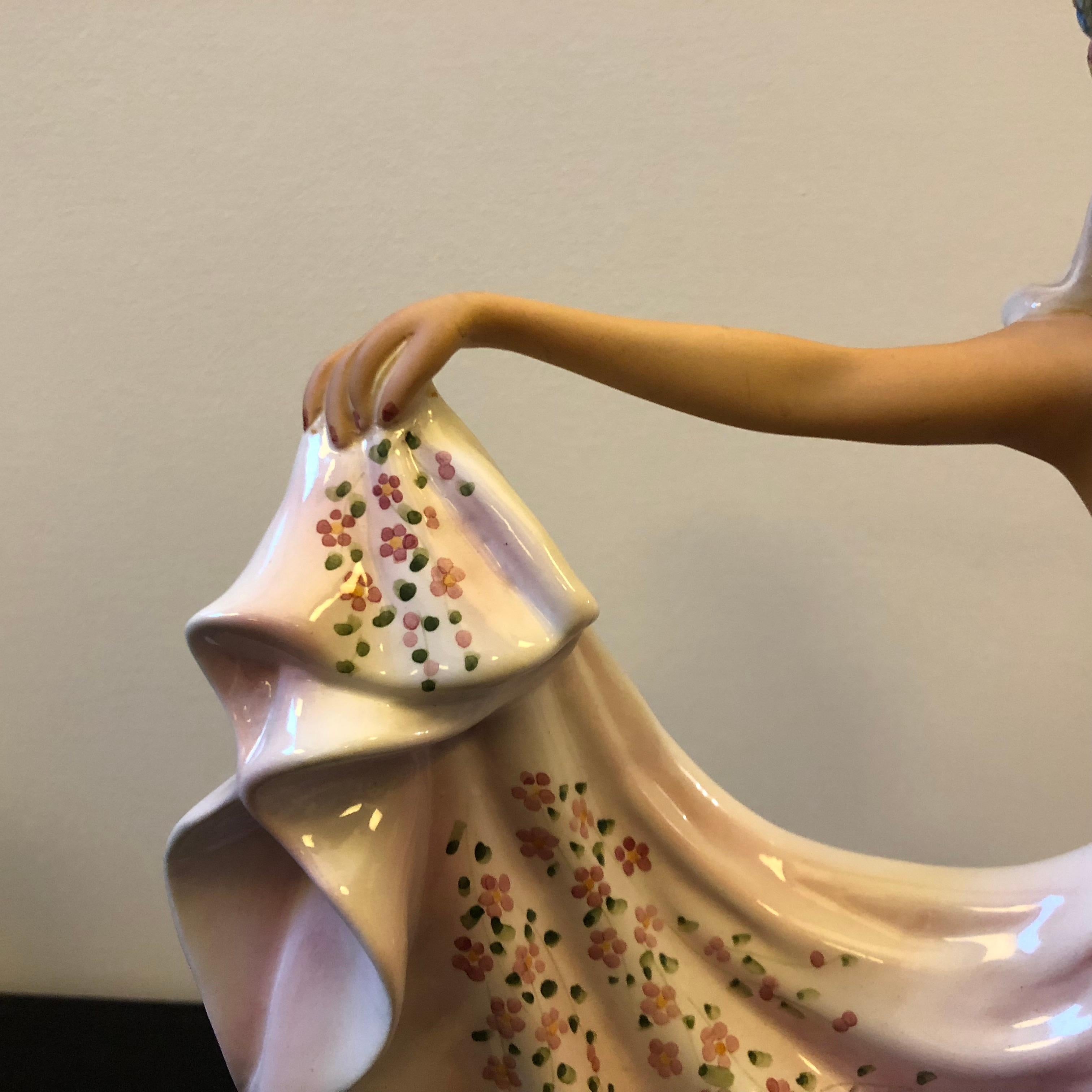 20th Century Giovanni Ronzan Italian Polychrome Ceramic Statue of a Young Lady, circa 1950
