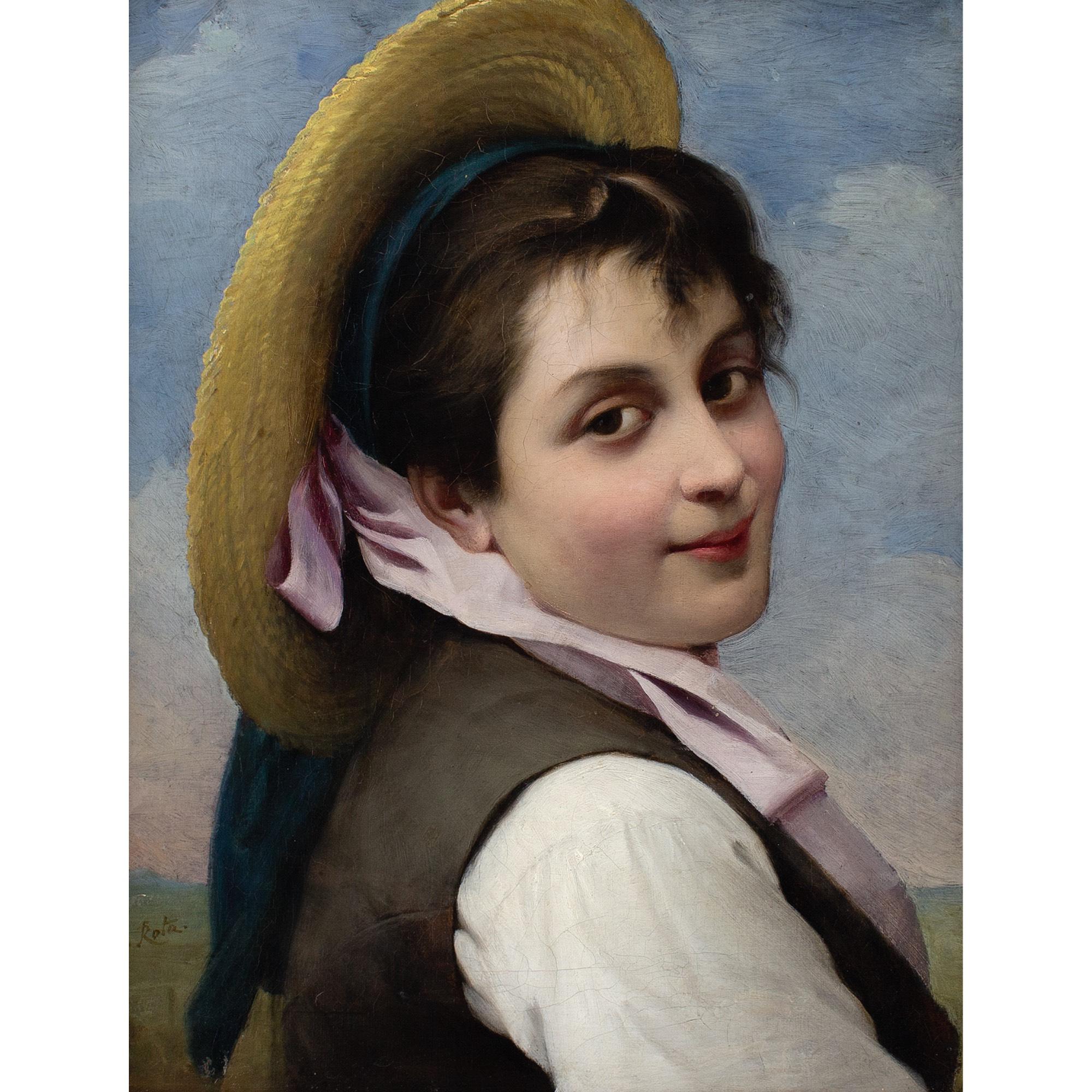 Giovanni Rota, Ritratto di ragazza con cappello di paglia in vendita 1