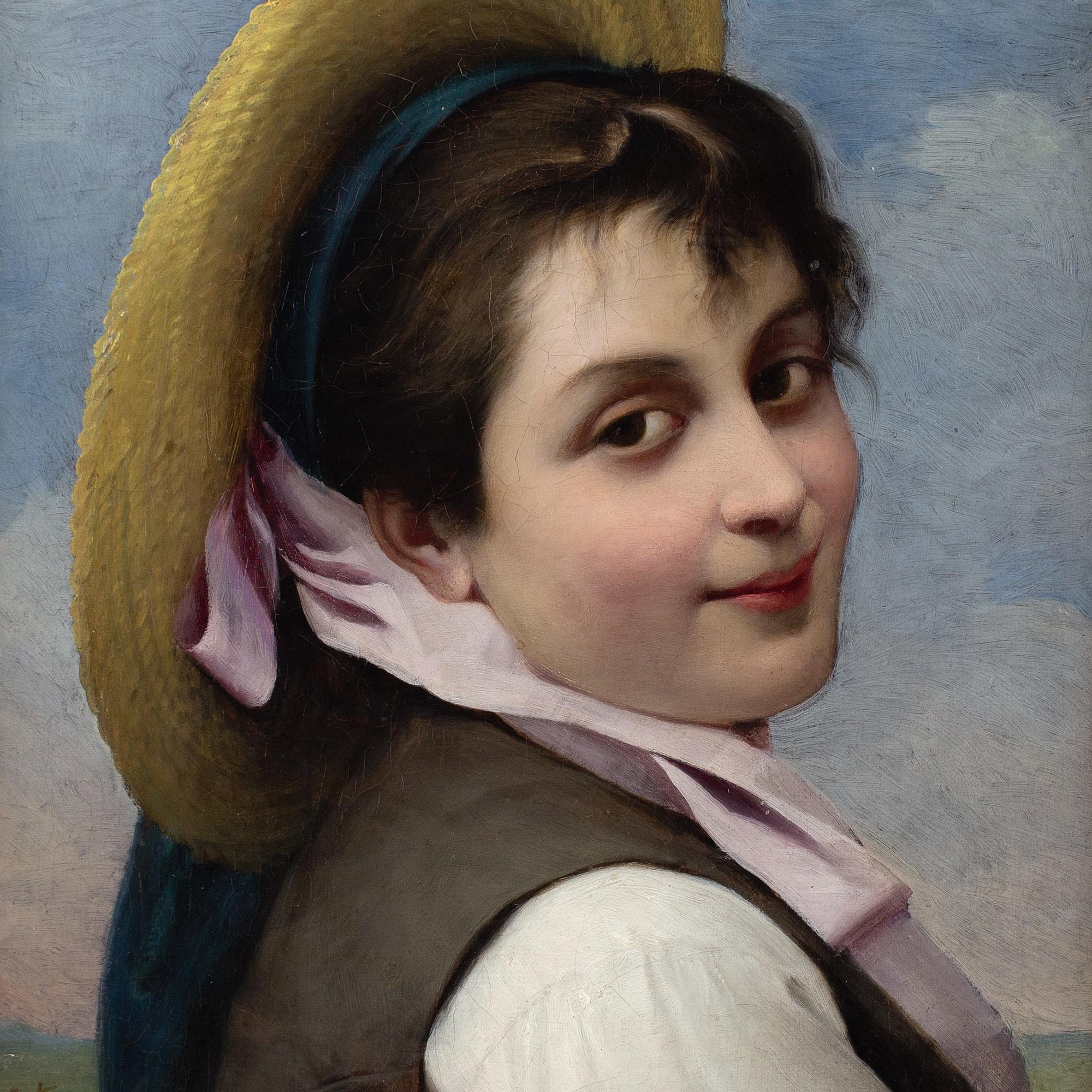 Giovanni Rota, Ritratto di ragazza con cappello di paglia in vendita 5